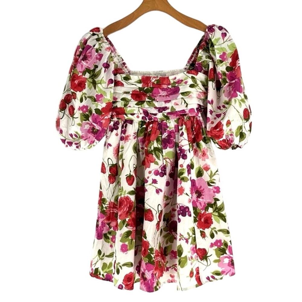 Abercrombie & Fitch White Floral Mini Dress with Pink & Red Roses